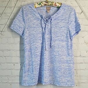 Chico's Sky Blue White Tie Front Casual Soft Tee Tshirt Womens Size 1 (Small)